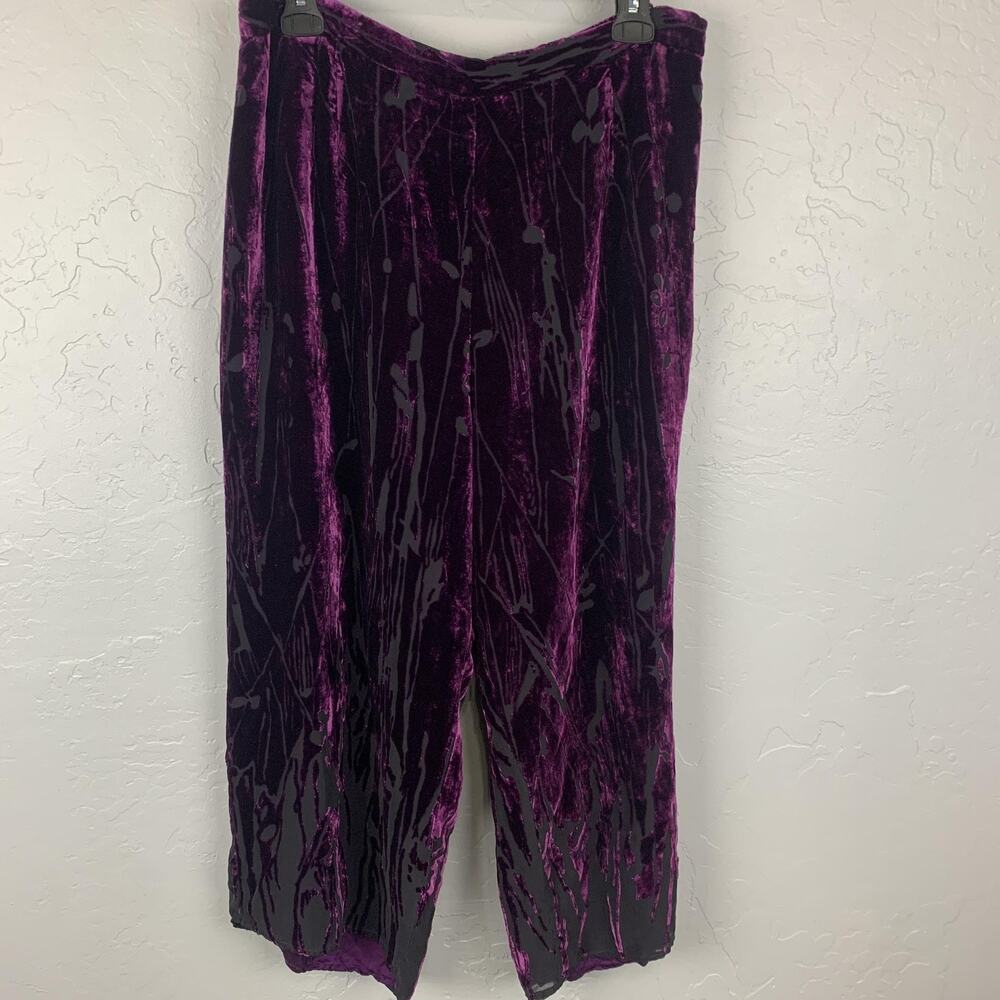 David Dart Pants Women 1X Purple Velvet Burnout Wide Leg Capri Silk Lined